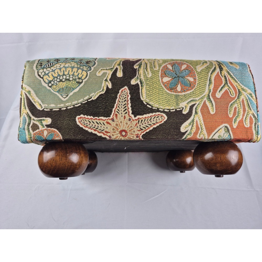 Lava Coastal Starfish Seashell Tapestry Footstool‎ Ottoman Wood Feet USA Decor